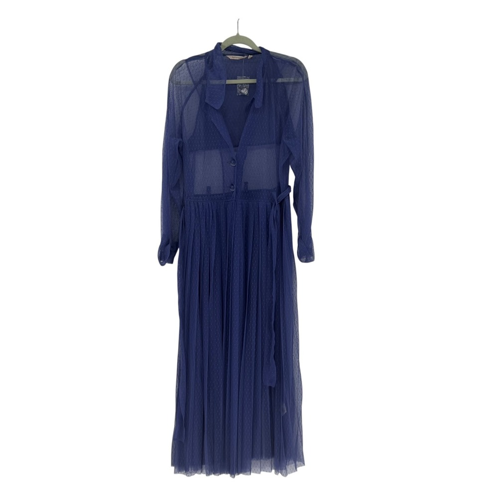 Soft Surroundings Purple Mesh Sheer Belted Maxi Dress Trench Style 2DY40 XL NEW